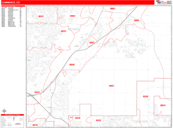 Commerce City Wall Map Zip Code Red Line Style 2025